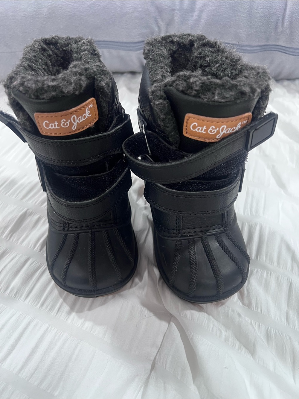 Cat & Jack Black Kids Winter Boots with Grey Fleece Collar